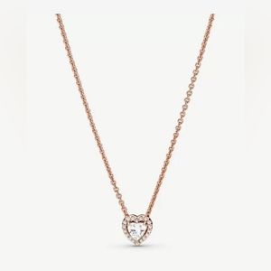 Authentic NEW Pandora Sparkling Heart Collier Necklace 14K Rose Gold Pltd